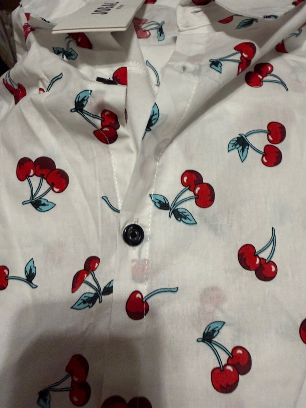 Casual White Cherry Print Button-Down Shirt